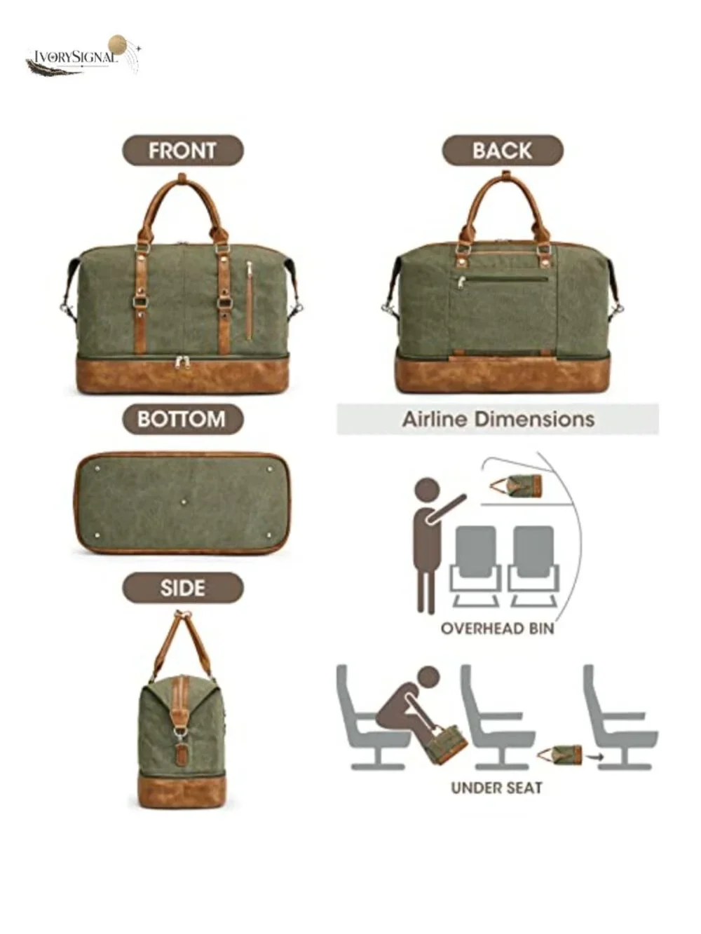 Canvas Duffle Weekender Travel Overnight Bag with Shoe Compartment